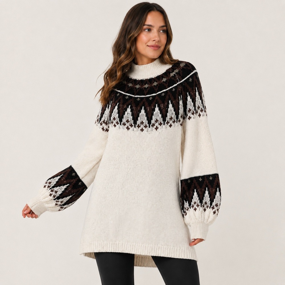Free People Lodge Life Fair Isle Tunic Sweater XS Neutral Combo NWT $198